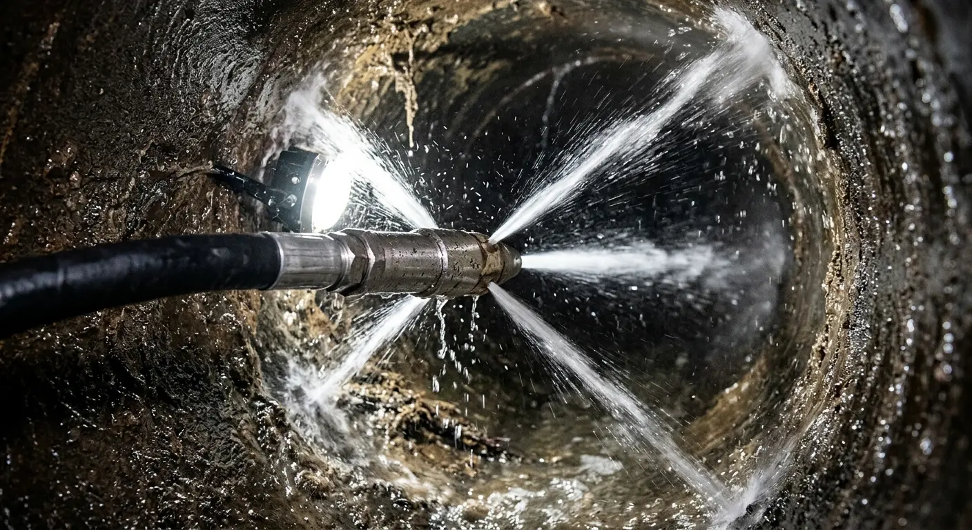 High-pressure hydro jetting nozzle cleaning sewer pipe for Sewer Line Relining in Elk Plain